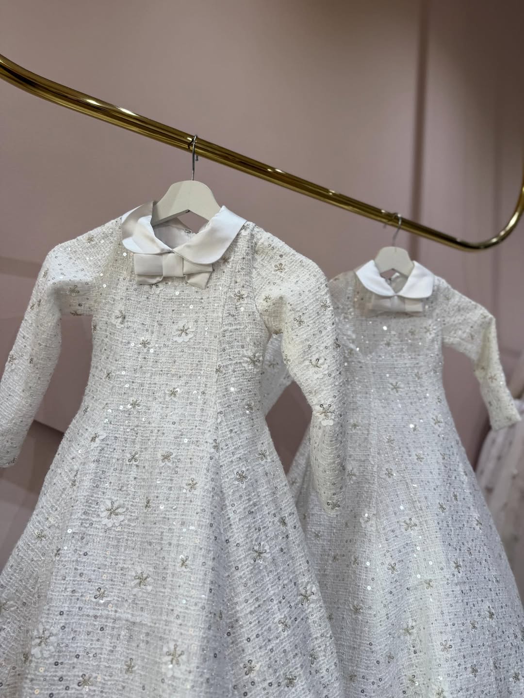 Luxury White Sequin Floral Kids Couture Dress