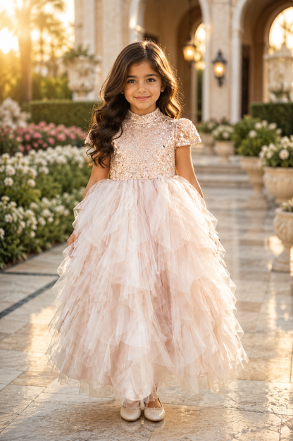 Elegant Pink Princess Dress with Soft Tulle