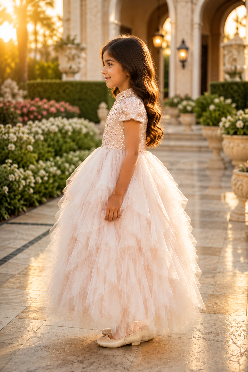 Elegant Pink Princess Dress with Soft Tulle