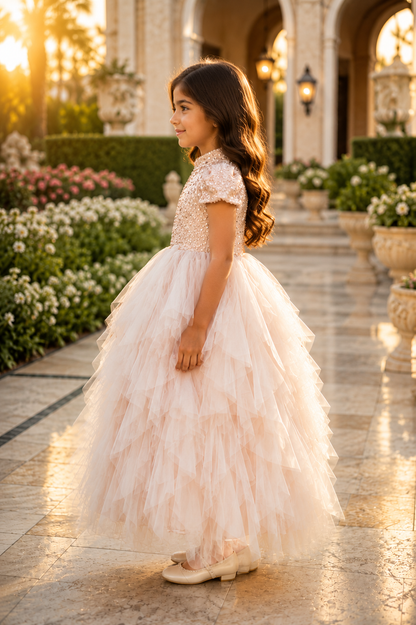 Elegant Pink Princess Dress with Soft Tulle