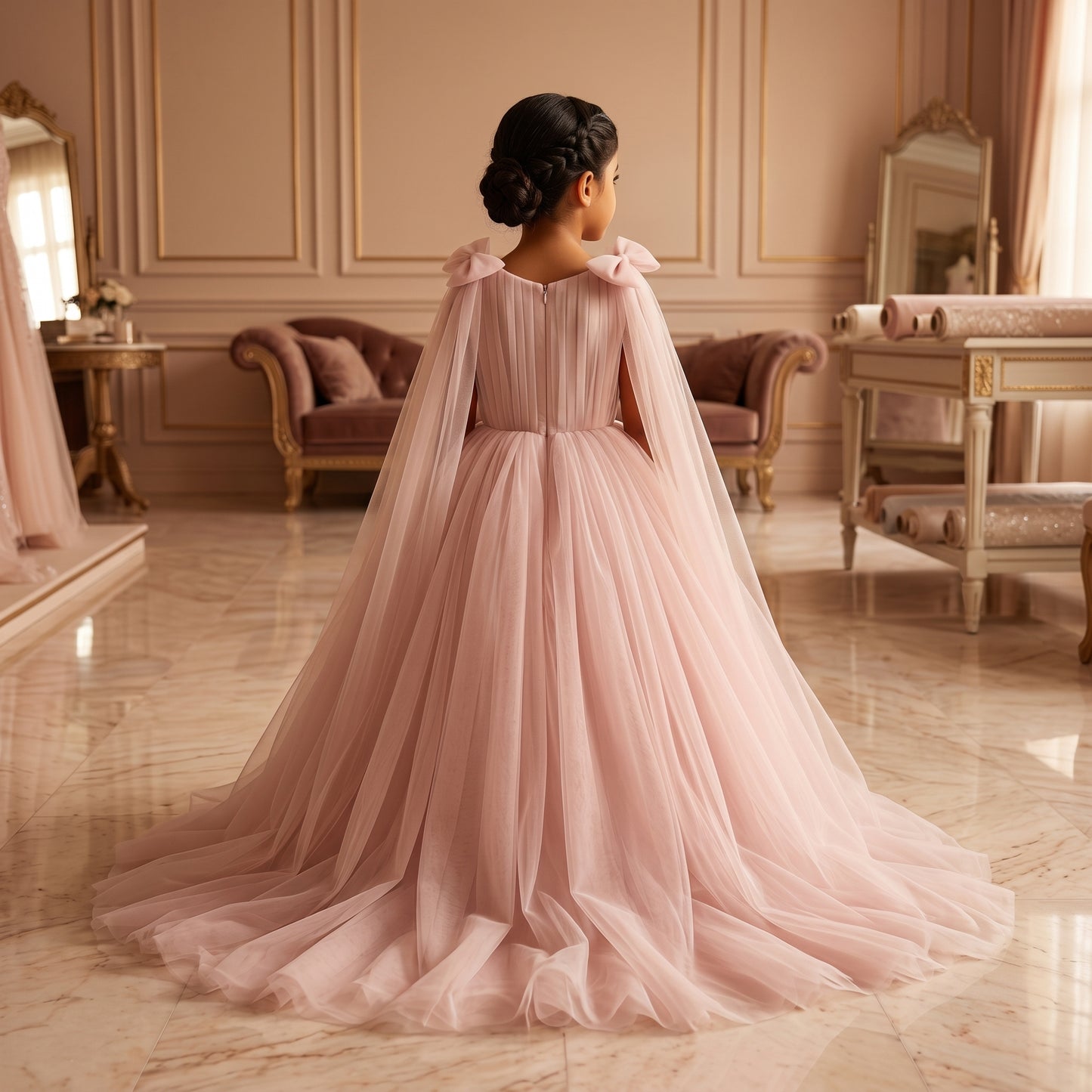 Lavender Bow Strap Tulle Maxi Dress