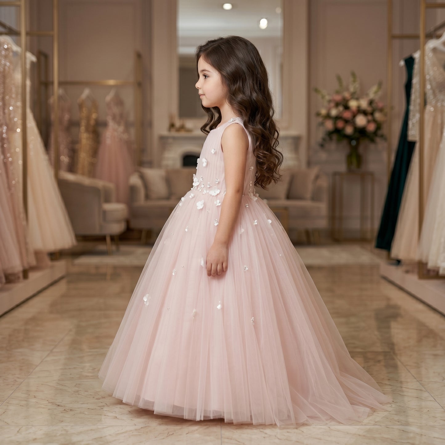 Petal Scatter Tulle Midi Dress