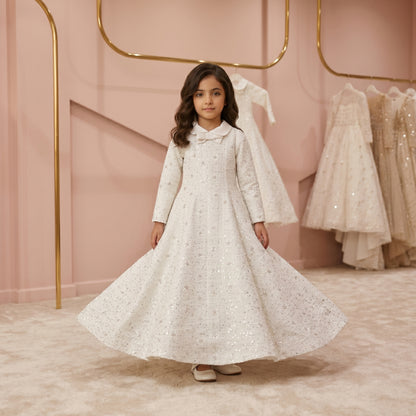 Luxury White Sequin Floral Kids Couture Dress