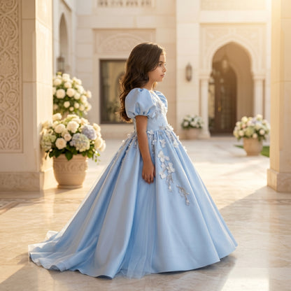 Luxury Floral Puff Sleeve Couture Dress