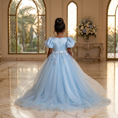 Luxury Floral Puff Sleeve Couture Dress