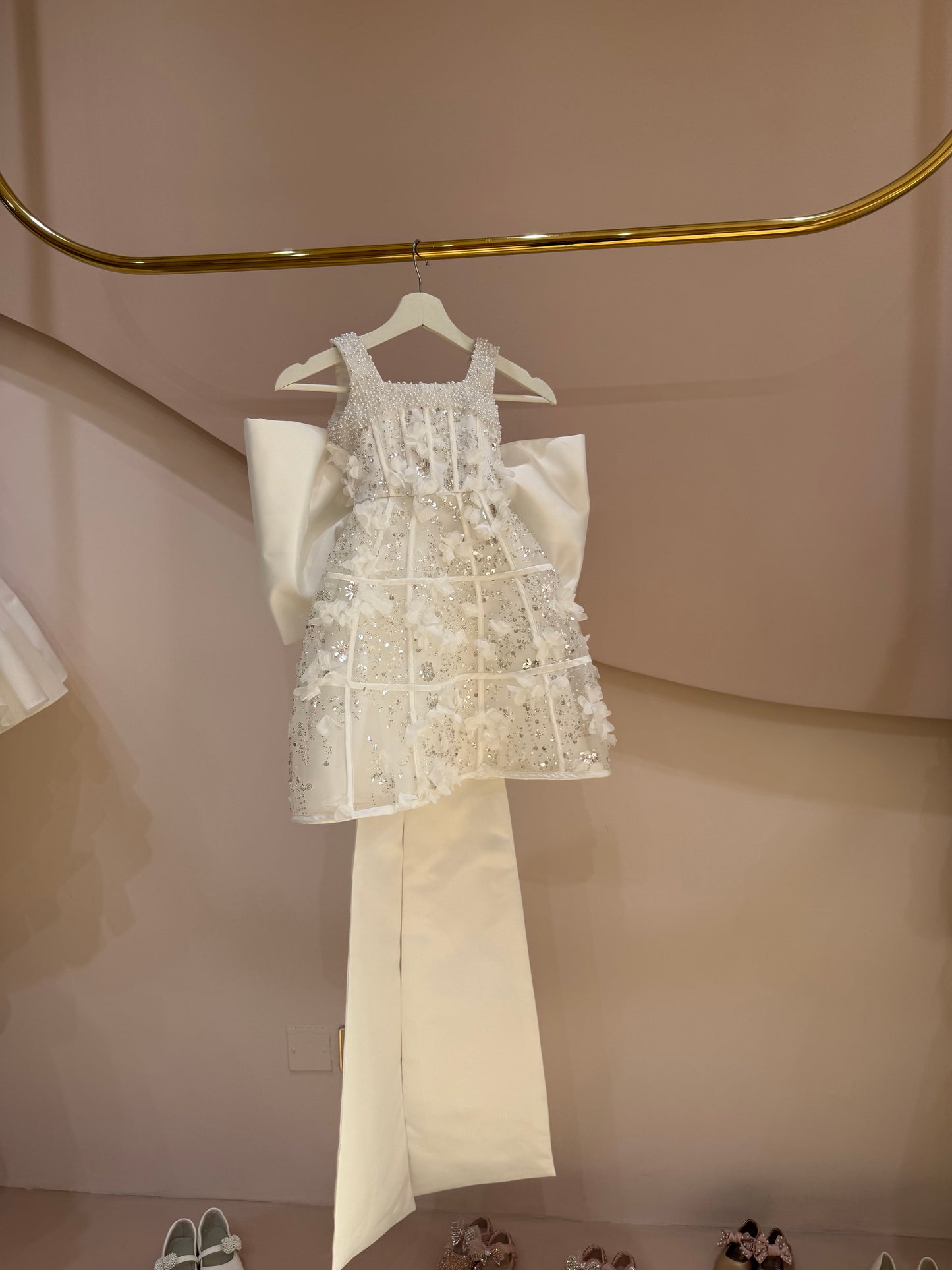 Crystal Grid Bow Mini Dress