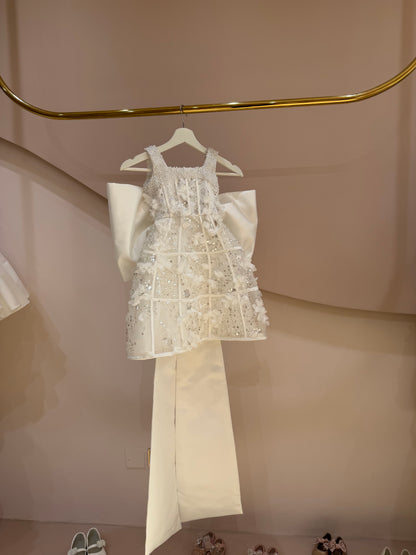 Crystal Grid Bow Mini Dress