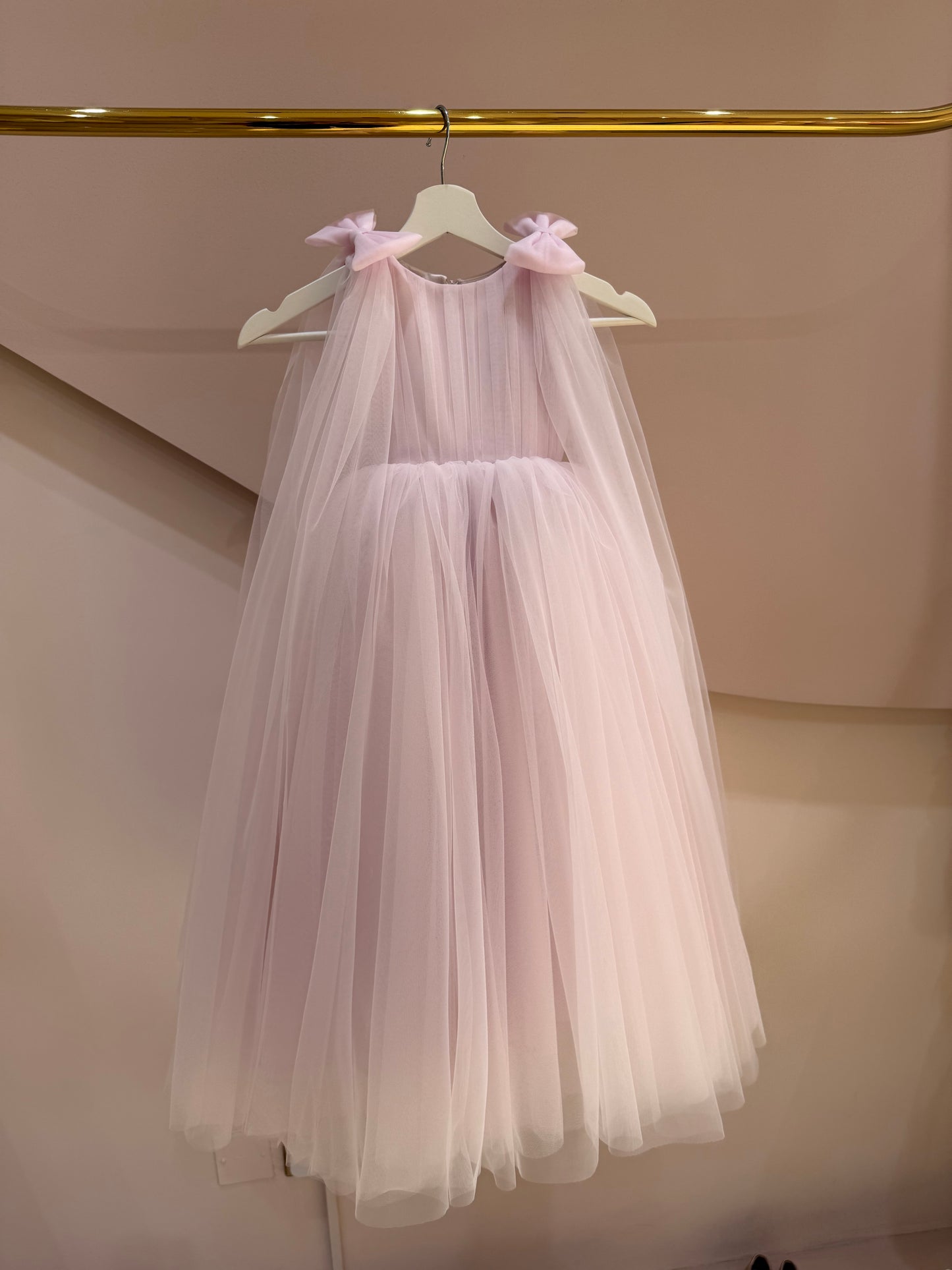 Lavender Bow Strap Tulle Maxi Dress