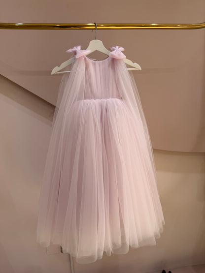 Lavender Bow Strap Tulle Maxi Dress