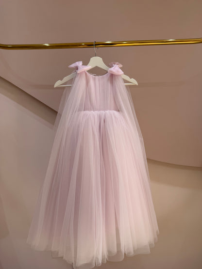 Lavender Bow Strap Tulle Maxi Dress