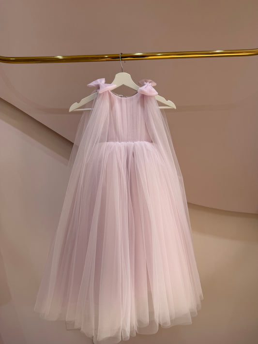 Lavender Bow Strap Tulle Maxi Dress