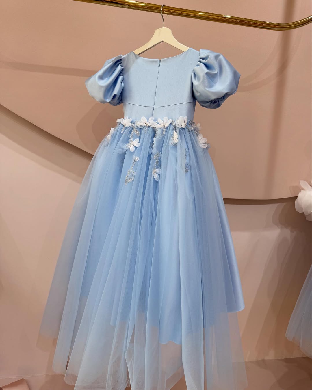 Luxury Floral Puff Sleeve Couture Dress