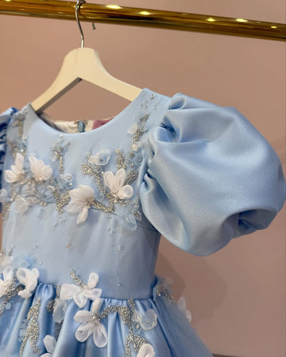 Luxury Floral Puff Sleeve Couture Dress