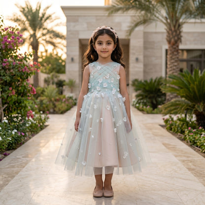 Aurora Ombre Floral Tulle Midi Dress