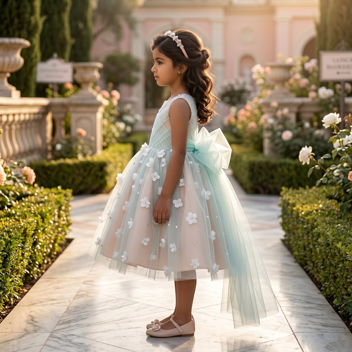 Aurora Ombre Floral Tulle Midi Dress